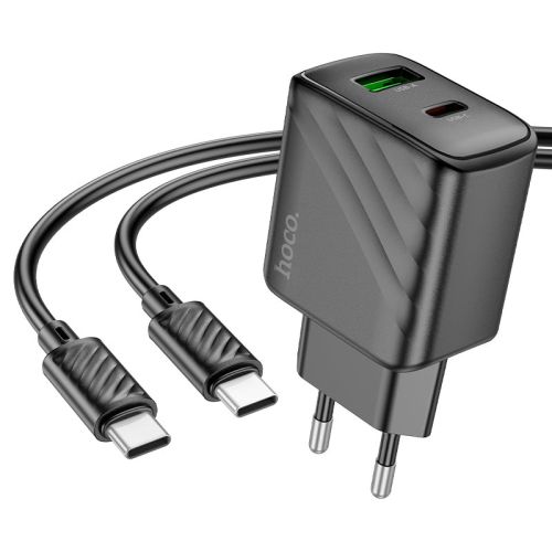 Набір СЗУ HOCO CS23A + кабель Type-C / Type-C 1xUSB+1xUSB-C, PD30W+QC3.0, кабель 1м, Black, Box