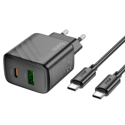 Набір СЗУ HOCO CS23A + кабель Type-C / Type-C 1xUSB+1xUSB-C, PD30W+QC3.0, кабель 1м, Black, Box