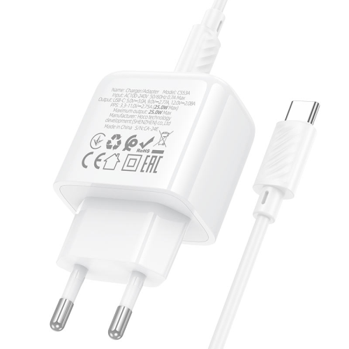 Набор СЗУ HOCO NCS53+кабель Type-C / Type-C, 1xUSB-C, PD25W, White, Box