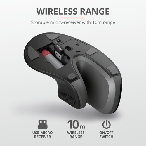 Миша Trust Verro Ergonomic, WL, чорний