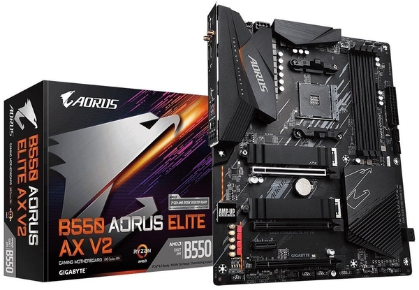 Материнська плата GIGABYTE B550 AORUS ELITE AX V2 sAM4 B550 4xDDR4 M.2 HDMI DP Wi-Fi BT ATX