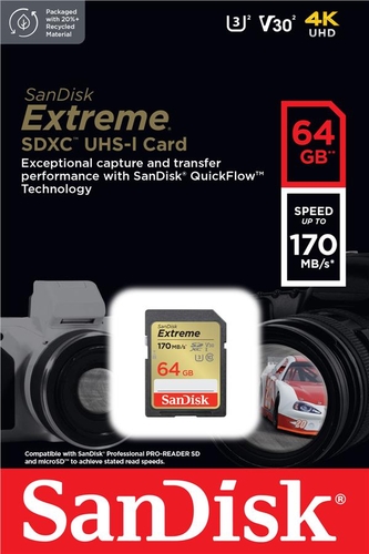 Карта пам'яті SanDisk SD   64GB C10 UHS-I U3 R170/W80MB/s Extreme V30