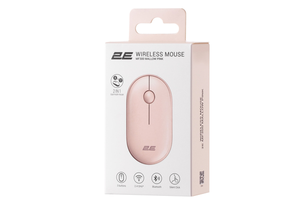 Миша 2E MF300 Silent, WL/BT, рожевий