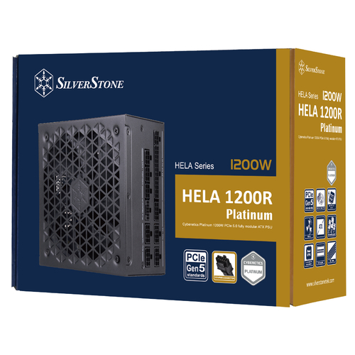 Блок живлення SilverStone Hela Cybenetics  (1200W), >90%, 80+ Platinum, 135мм, 1xMB 24pin(20+4), 2xCPU 8pin(4+4), 3xMolex, 12xSATA, 6xPCIe 8pin(6+2), 1x12VHPWR, 1xFDD, Fully Modular
