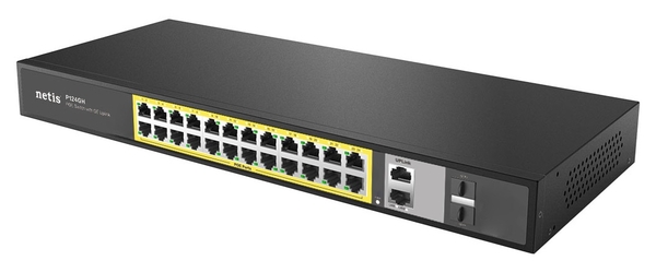 Комутатор Netis P124GH 24xFE PoE, 4xGE (2xUplink, 2xSFP), 360Вт, Некерований