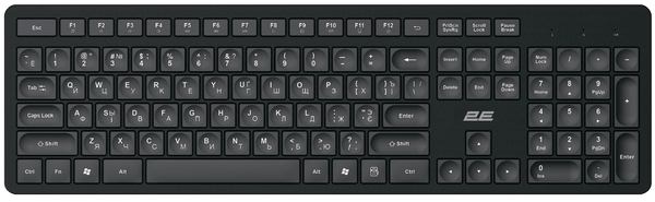 Клавіатура мембранна 2E KS260 106key, WL, EN/UK/RU, чорний