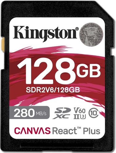 Карта памяти SDHC  128GB UHS-II/U3 Class 10 Kingston Canvas React Plus V60 SD R280/W100MB/s (SDR2V6/128GB)