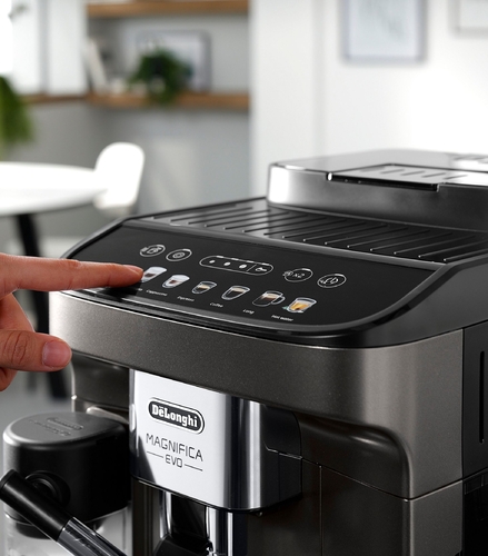 Кавомашина Delonghi Magnifica Evo, 1.8л, зерно+мелена, автомат.капуч, дисплей, авторецептів -7, графіт
