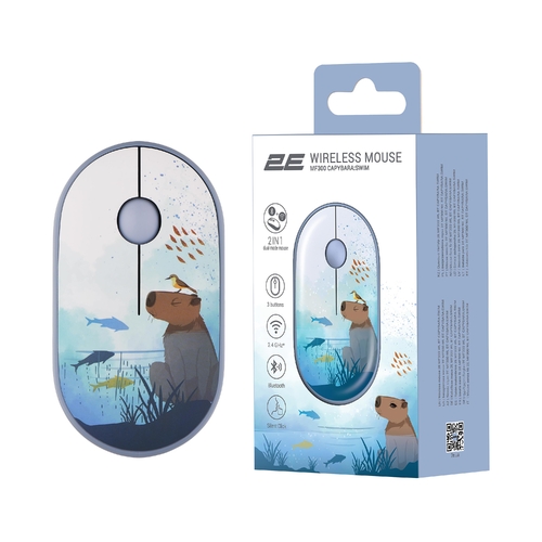 Мышь беспроводная 2E MF300 Capybara Swim Silent WL BT Blue (2E-MF300WCAPIBARABL)