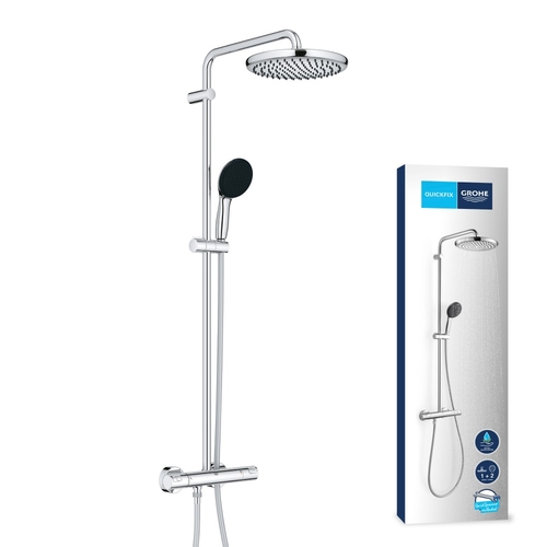 Душова система Grohe Vitalio Start System 250 зі змішувачем-термостатом для душу, верхній душ, лійка, кріпл. - на стійці, хром