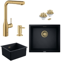 Набір для кухні Grohe K700U гранітна мийка 31653AP0 + зміш. 30270GN0 + дозатор 40535GN0 + зливний комплект 40997GN0, чорний граніт/матовий прохолодний схід сонця
