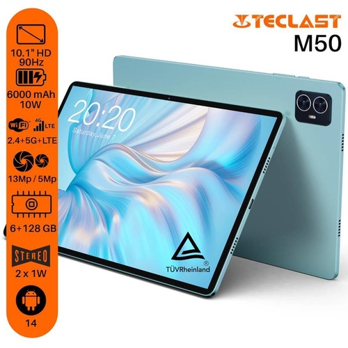 TECLAST Планшет M50 10.1" 6ГБ, 128ГБ, LTE, 6000мА•год, Android, блакитний
