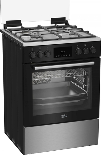 Плита Beko комбінована, 72л, 60x60см, дисплей, конвекція, чавун, чорний
