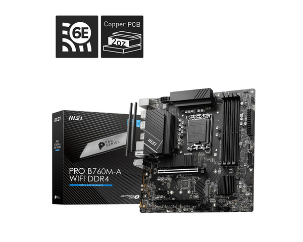 Материнcька плата MSI PRO B760M-A WIFI DDR4 s1700 B760 4xDDR4 M.2 HDMI DP WiFi BT mATX