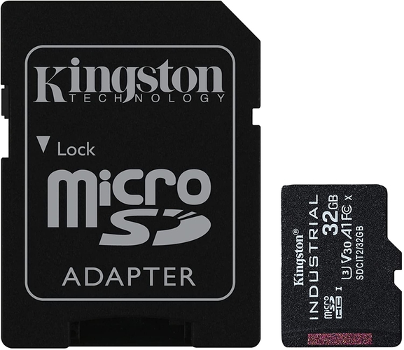 Карта пам'яті Kingston microSD   32GB C10 UHS-I U3 A2 V30 R100/W80MB/s + SD Industrial