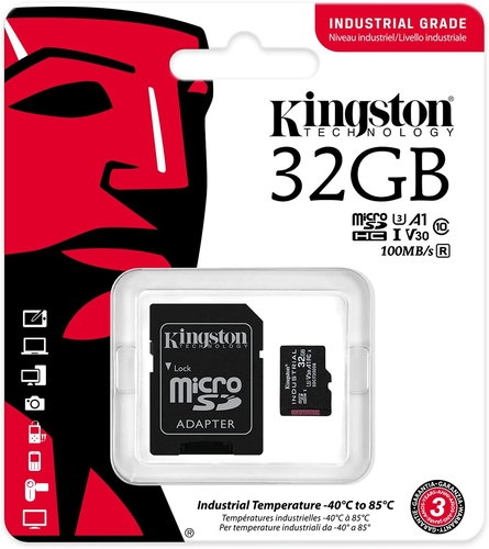 Карта пам'яті Kingston microSD   32GB C10 UHS-I U3 A2 V30 R100/W80MB/s + SD Industrial