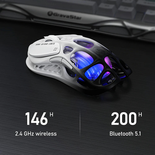 Миша GravaStar Mercury M1 Pro, BT/WL/USB-A, RGB, чорно-білий