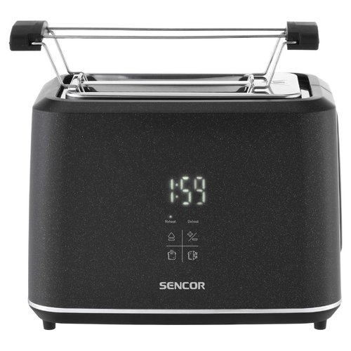 Тостер Sencor 1080Вт, підігрів, розморожування, сенс. керування, LED, пластик, чорний