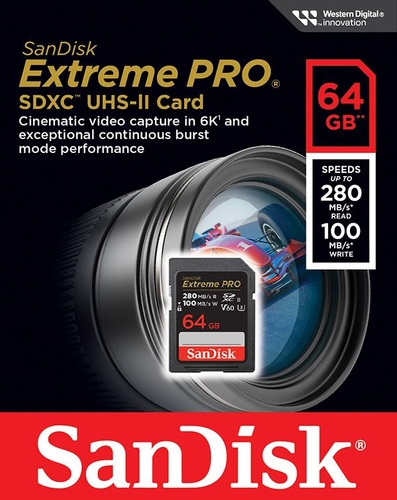 Карта пам'яті SanDisk SD   64GB C10 UHS-II U3 R280/W100MB/s Extreme Pro V60