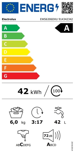 Пральна машина Electrolux фронтальна, 6кг, 1000, A, 41см, дисплей, інвертор, сріблястий темний