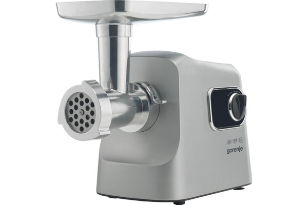 М'ясорубка Gorenje, 2500Вт, 2.8кг/хв, 3 решітки, насадка для ковбас, кеббе, шнековий соковидавлювач, 3 терки, пластик/метал, нерж