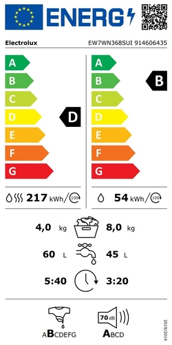 Прально-сушильна машина Electrolux вбудована фронтальна, 8(4)кг, 1600, D, 54см, дисплей, пара, інвертор, білий