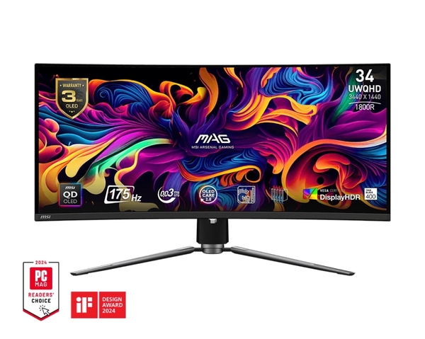 Монітор MSI 34" MAG 341CQP 2xHDMI, DP, USB-C, 2xUSB, QD-OLED, 3440x1440, 21:9, 175Hz, 0.03ms, sRGB 139%, CURVED, FreeSync, HAS, HDR400
