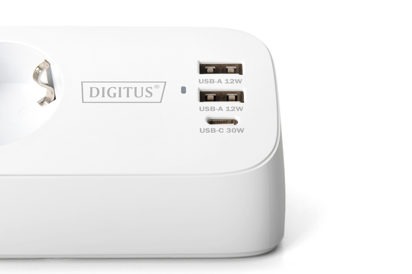Блок розеток DIGITUS Office, 3xSchuko, 2xUSB-A, 1xUSB-C, 16A, 1.5м, вилка Schuko, білий