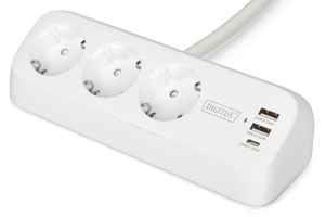 Блок розеток DIGITUS Office, 3xSchuko, 2xUSB-A, 1xUSB-C, 16A, 1.5м, вилка Schuko, білий