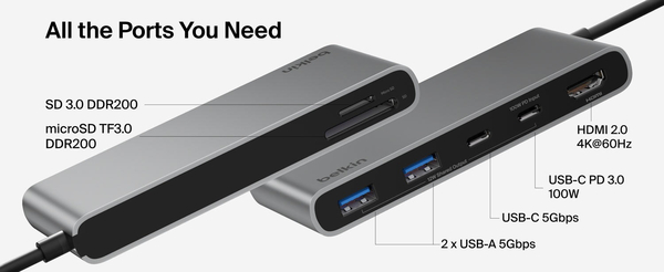 Хаб Belkin USB-C 7в1 Multiport Dock 100Вт