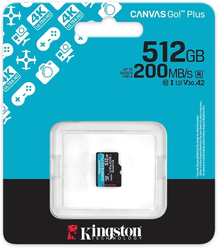 Карта памяти MicroSDXC  512GB UHS-I/U3 Class 10 Kingston Canvas Go! Plus R200/W160MB/s (SDCG4/512GBSP)