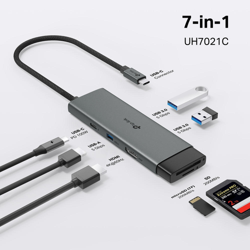 Хаб USB TP-LINK UH7021C USB-C > 3xUSB3.0/1xHDMI/1xSD/1xmicroSD/1xPD 100Wh