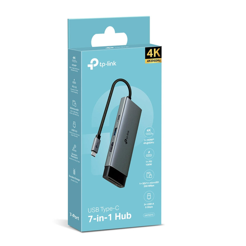 Хаб USB TP-LINK UH7021C USB-C > 3xUSB3.0/1xHDMI/1xSD/1xmicroSD/1xPD 100Wh