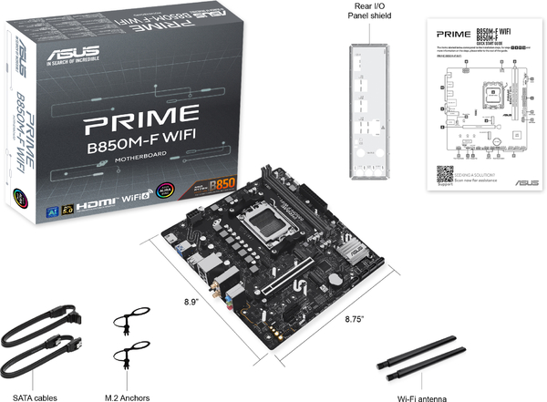 Материнcька плата ASUS PRIME B850M-F WIFI sAM5 B850 2xDDR5 M.2 HDMI Wi-Fi BT mATX