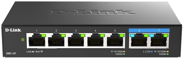 Комутатор D-Link DMS-107/E 2x2.5GE, 5xGE, Некерований