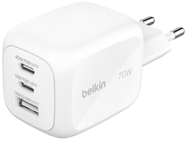 Зарядний пристрій мережевий Belkin 70Вт 2хUSB-С/USB-A GAN PD PPS, білий