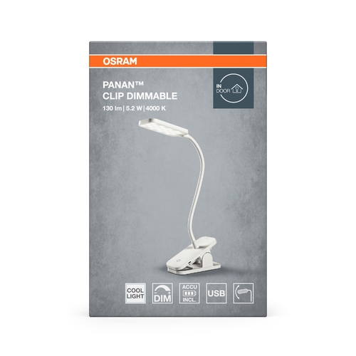 Лампа настільна з акумулятором OSRAM Panan Clip 5.2Вт 4000К 1000мАг USB-A білий
