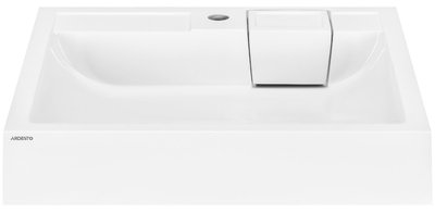 Раковина, умивальник ARDESTO Charlie, штучний камінь, прямокут., з отвором для змішувача, без переливу, 595х595х115мм, накладний, білий