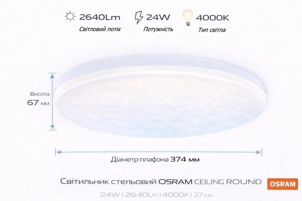Світильник накладний OSRAM CEILING ROUND 24Вт 4000K 1920Лм
