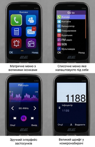 Мобільний телефон 2E E350 3.5" 2SIM, 3000мА•год, чорний