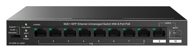 Комутатор TENDA TEG1110PF-8-120W 8xGE PoE, 1xGE, 1xSFP, Некерований