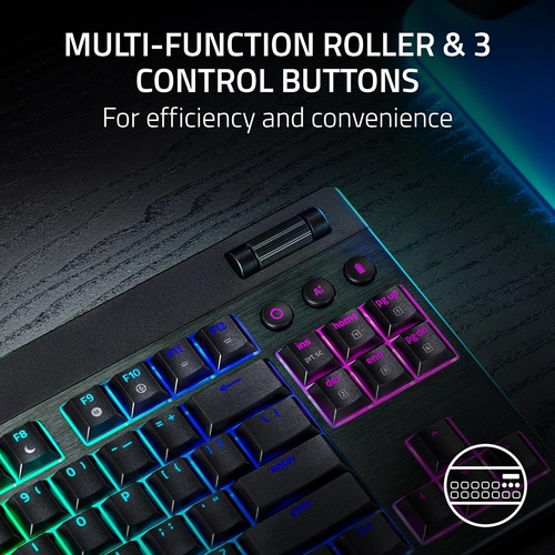 Клавіатура механічна Razer BlackWidow V4 Low-profile TKL HyperSpeed, 87key, Yellow Switch, USB-A/WL/BT, EN, RGB, чорний