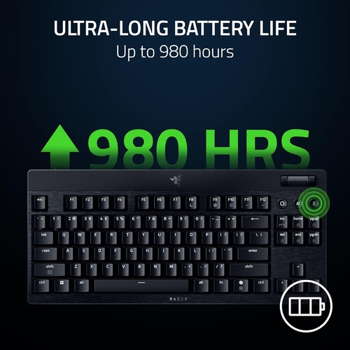 Клавіатура механічна Razer BlackWidow V4 Low-profile TKL HyperSpeed, 87key, Green Switch, USB-A/WL/BT, EN, RGB, чорний