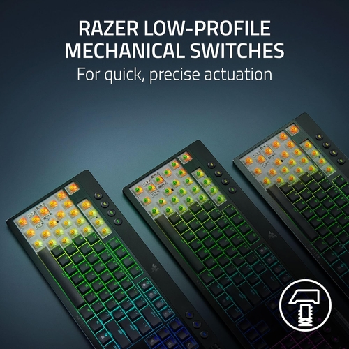 Клавіатура механічна Razer BlackWidow V4 Low-profile TKL HyperSpeed, 87key, Green Switch, USB-A/WL/BT, EN, RGB, чорний