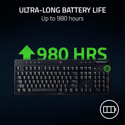 Клавіатура механічна BlackWidow V4 Low-profile HyperSpeed, 104key, Yellow Switch, USB-A/WL/BT, EN, RGB, чорний