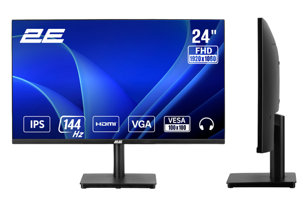 Монітор 2E 23.8" C2426B D-Sub, HDMI, IPS, 144Hz, FreeSync