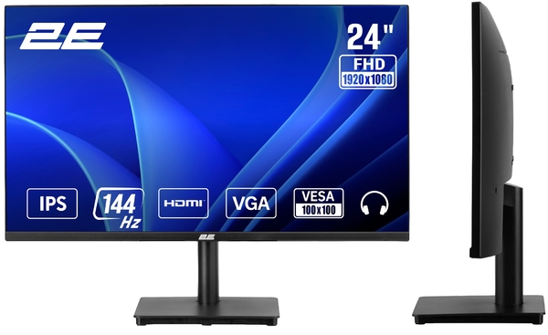 Монітор 2E 23.8" C2426B D-Sub, HDMI, IPS, 144Hz, FreeSync