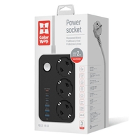 Фильтр питания ColorWay CW-CHE36PDB 20W (3 USB-A + 3 TYPE-C) 3 розетки, 6 USB, 2 м, черный