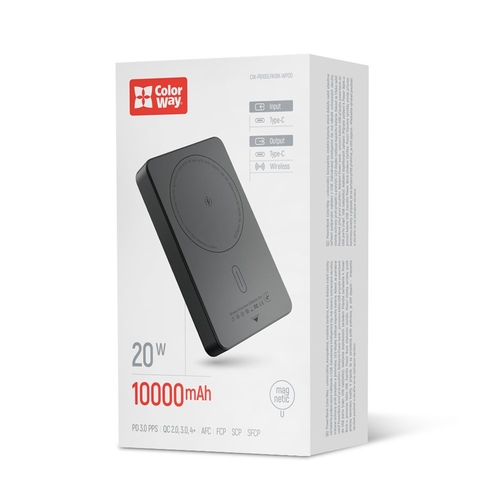 Универсальная мобильная батарея ColorWay 15W MagSafe 10000mAh Black (CW-PB100LPA1BK-WPDD)