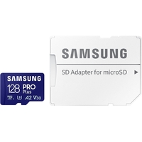 Карта памяти MicroSDXC 128GB UHS-I/U3 Class 10 Samsung Pro Plus + SD-адаптер (MB-MD128SA/EU)